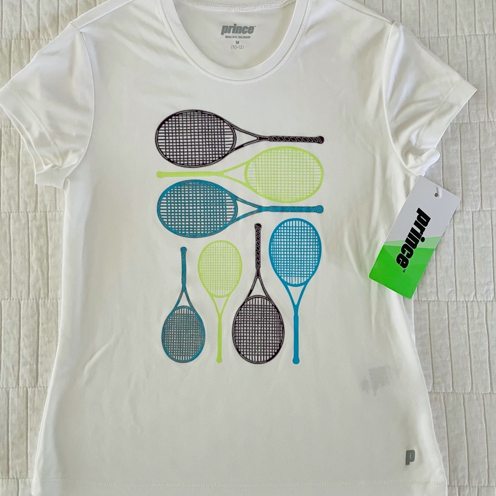 NWT Girls PRINCE Tennis Shirt M 10 12 white green